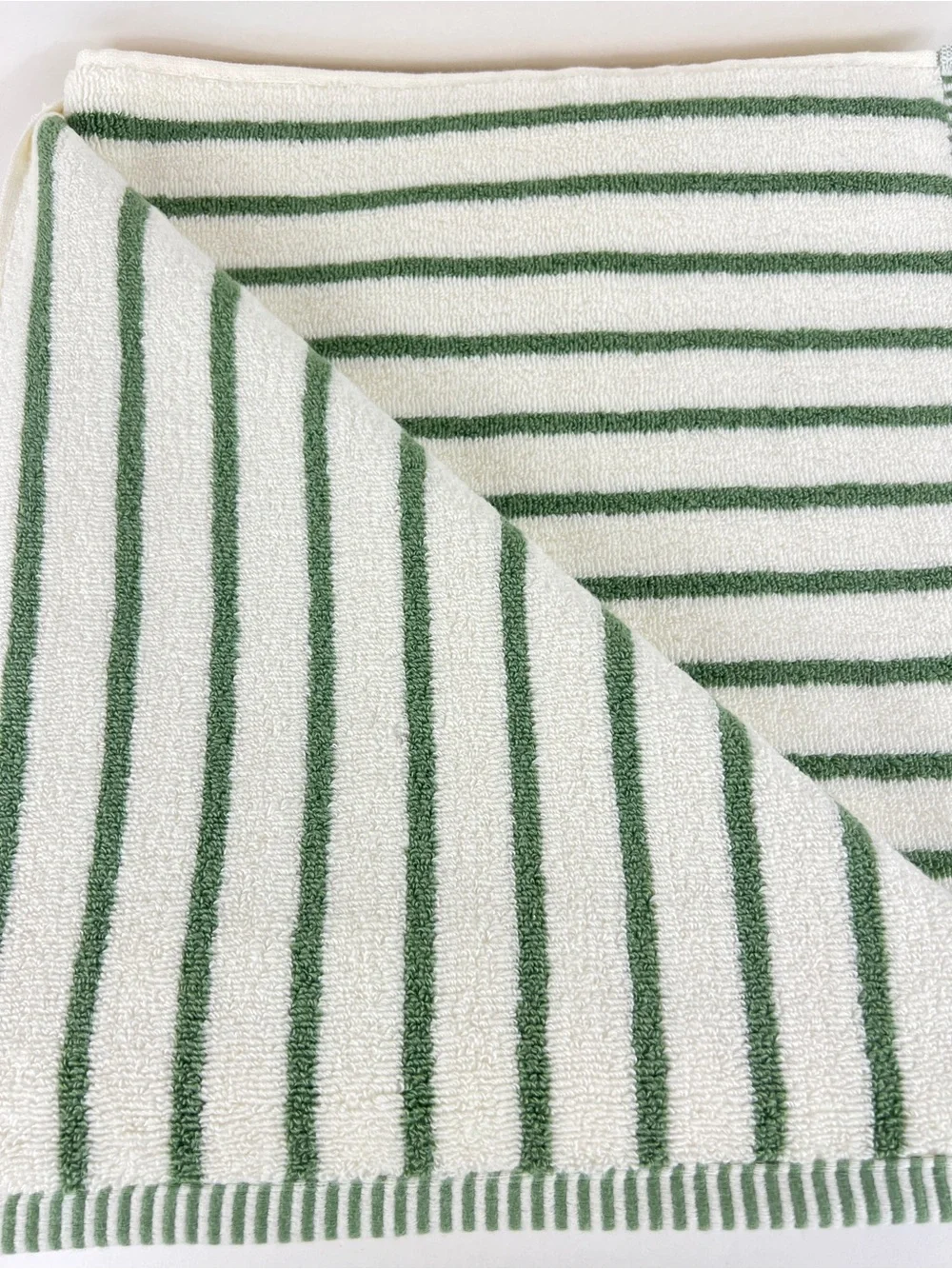 Rachel Zoe Bath Towels Green White Striped Soft Plush 100% Cotton 2 Pc NEW